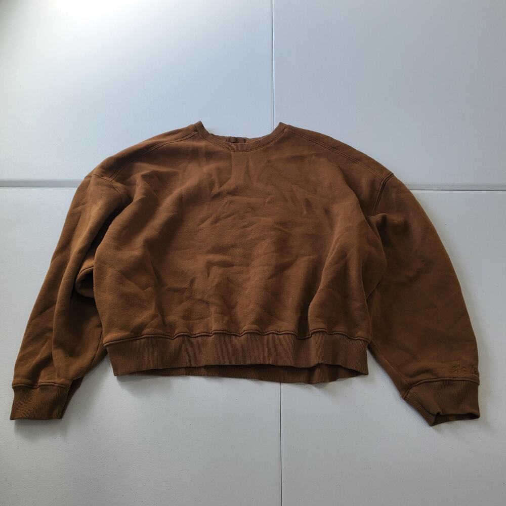 nuuds Sweatshirt Womens Large Brown Crewneck Fleece Pullover Ribbed Hem Casual